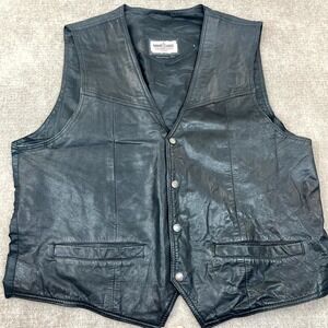 Minnetonka Genuine Leather Biker Vest Mens XL Black Lined Western Snap Button